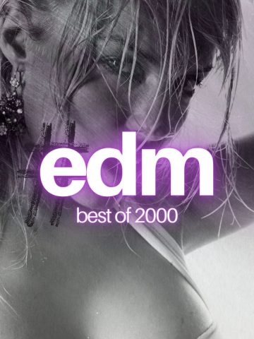 Black and white picture of a beautiful woman with the text "EDM best of 2000" written on it.