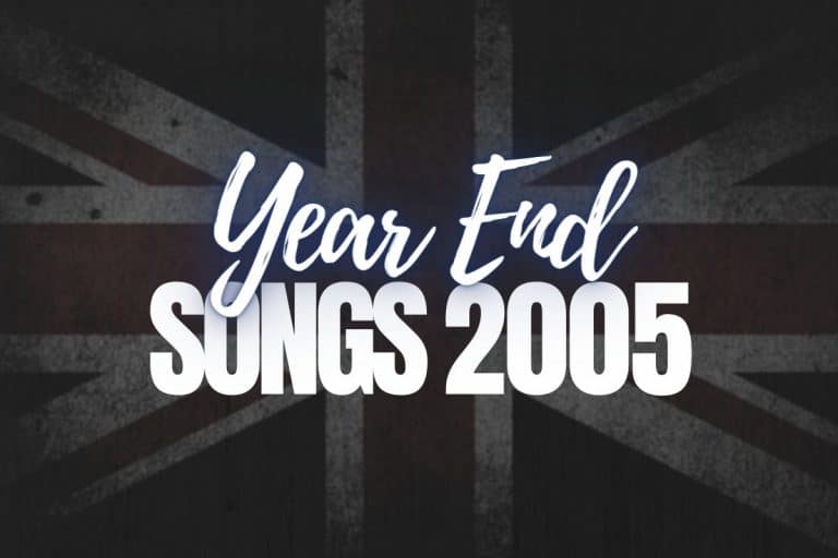 The words Year End Songs 2005 with the English flag in the background.
