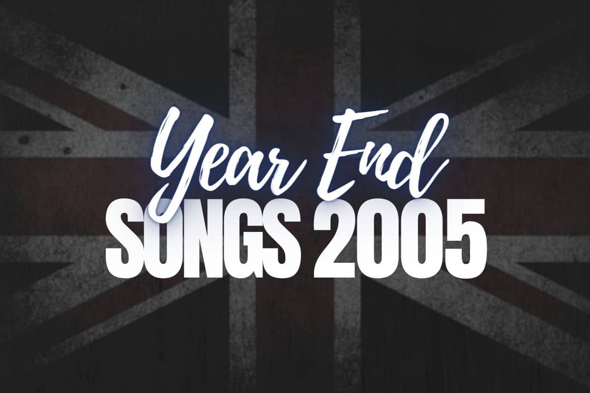 The words Year End Songs 2005 with the English flag in the background.