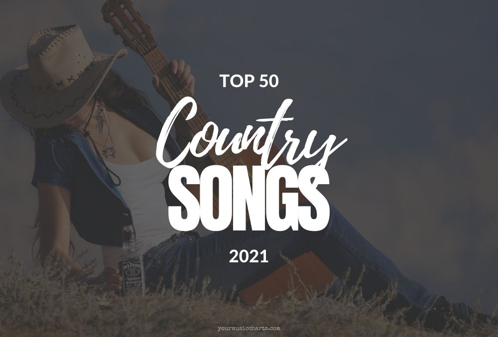Cowgirl with a guitar and the text Top Country Songs 2021