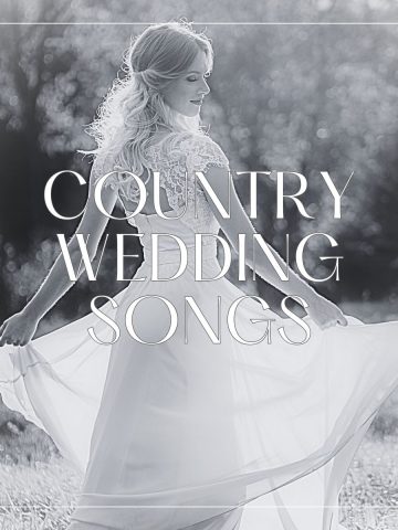 Beautiful bride on a grass lawn in the sun, twirling her wedding dress with the words "County Wedding Songs