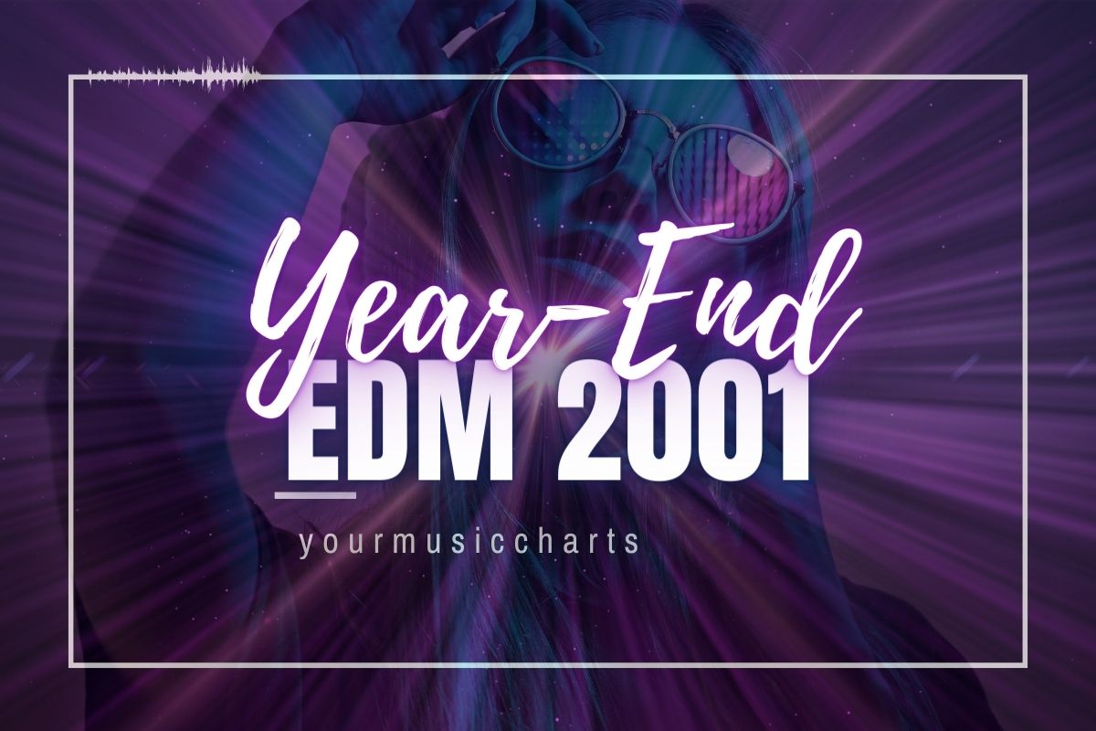 Woman wearing sunglasses on a pink background with the text "Best EDM songs 2001" on it.