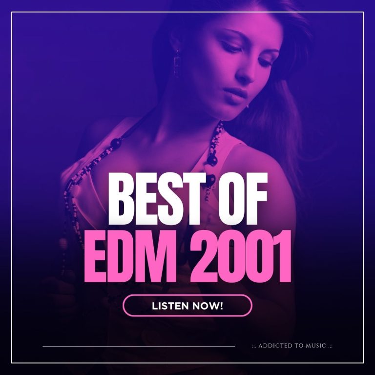 Beautiful young woman looking sideways with the words best of Electronic Dance Music 2001. Listen Now!