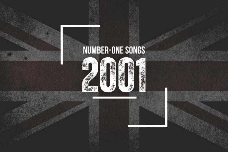 The words Number-One Songs 2001 with the English flag in the background.