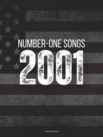 American flag in the background with the text Number-One Songs 2001.