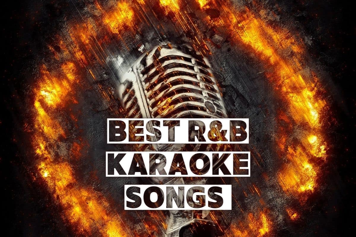 A microphone on fire with the words best R&B karaoke songs.