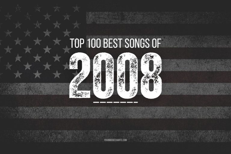 American flag with the words 100 top songs for 2008.