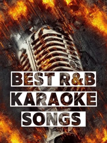 a microfoon with text for the best r&b karaoke songs