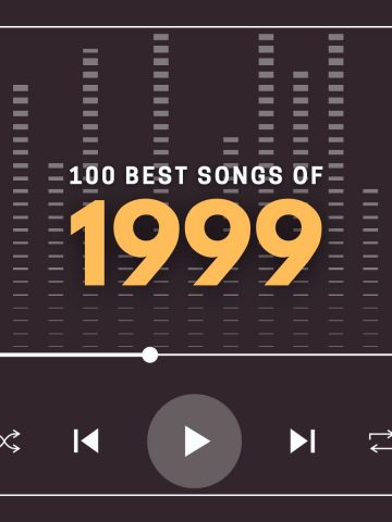 Dark background with an equalizer and in yellow the text '100 best songs of 1999'.