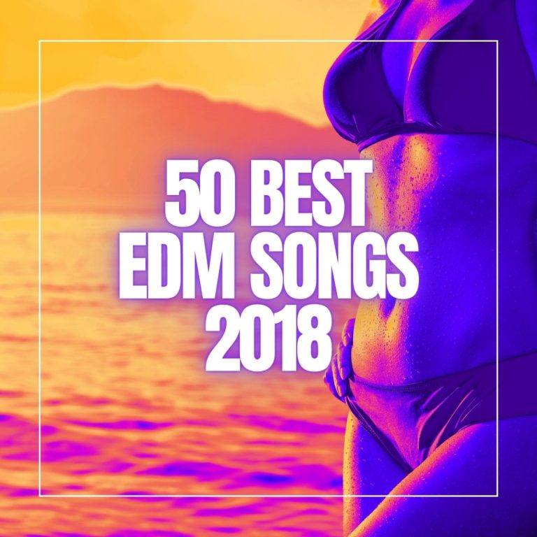 Body of a beautiful woman in bikini on the beach with the sea in the background and the words 50 best EDM songs 2018.