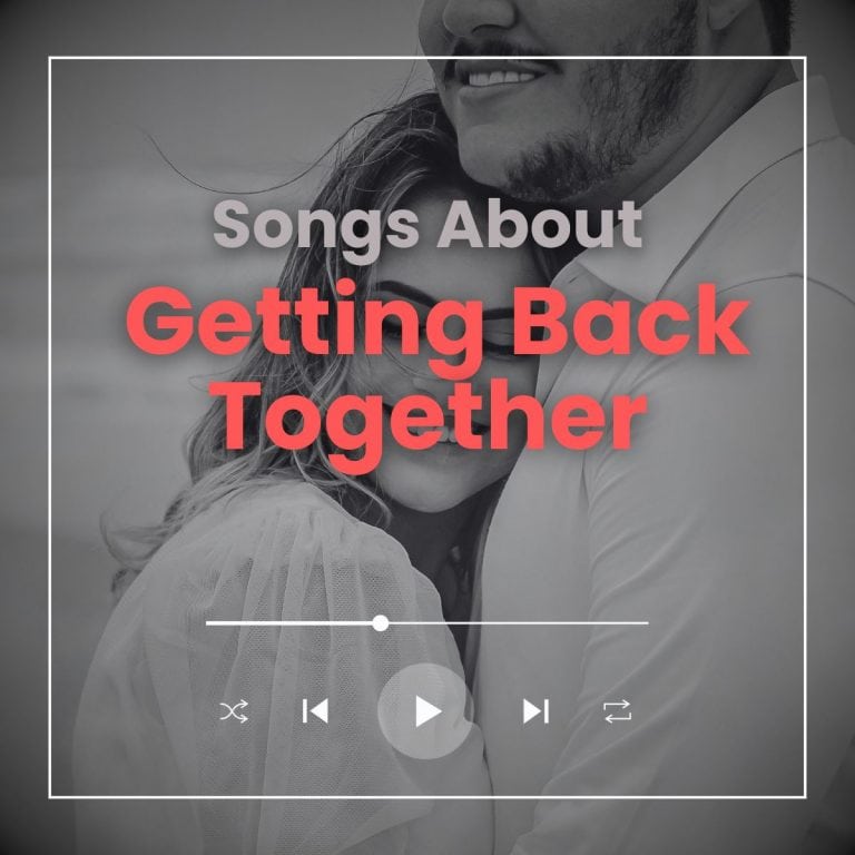 A couple holding each other tightly with the words "100 songs about getting back together".