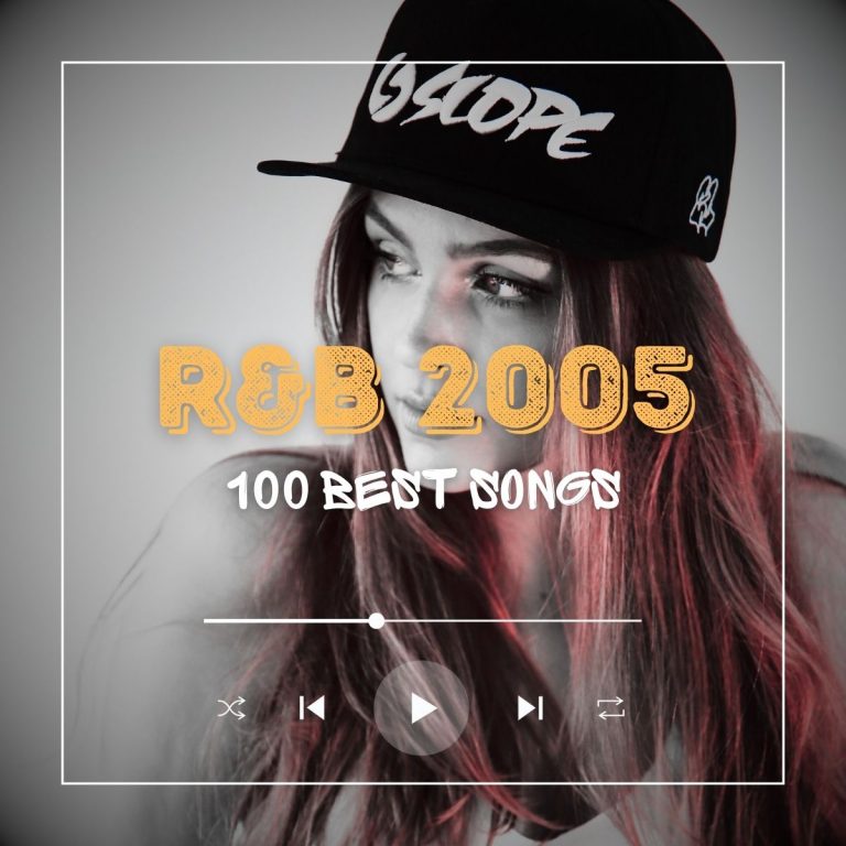 Beautiful young woman with long hair and wearing a cap looking to the side with the text "r&b 2005 100 best songs".