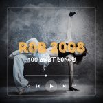 Beautiful young woman performing breakdance in her hip hop attire with the lyrics "R&B 2008 100 best songs".