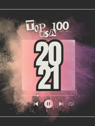 Bright colours of powder on a dark background accompanied by the text top 100 usa 2021.