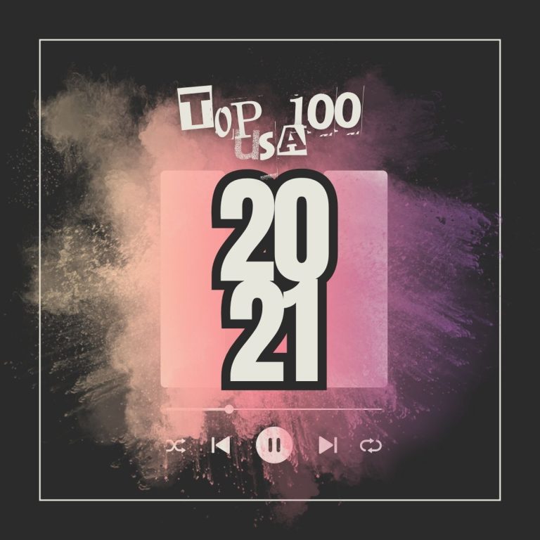 Bright colours of powder on a dark background accompanied by the text top 100 usa 2021.