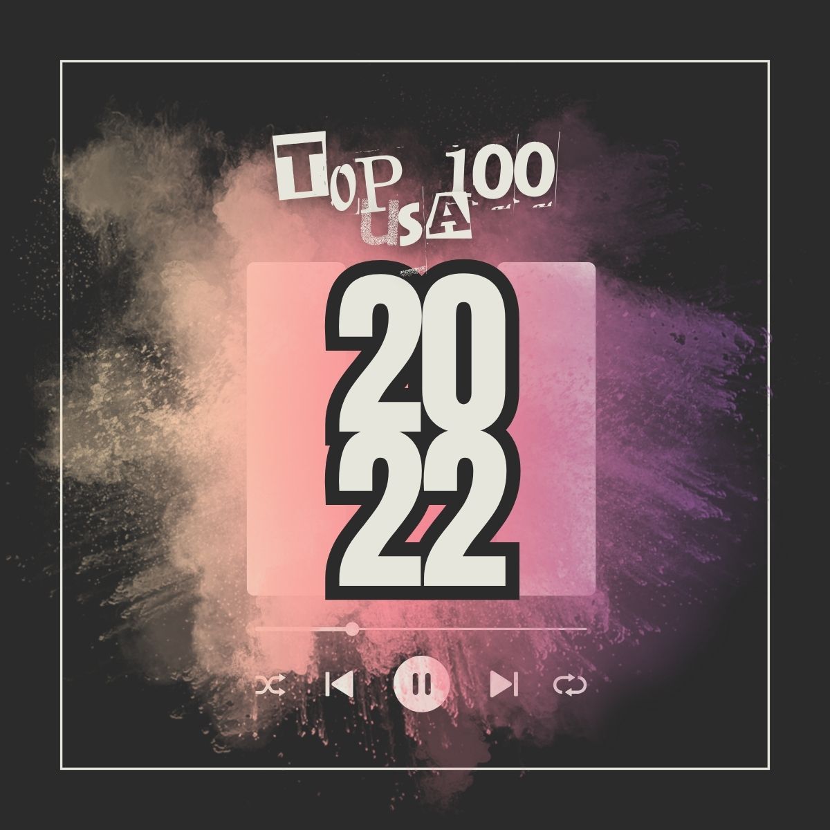 Bright colours of powder on a dark background accompanied by the text top 100 usa 2022.