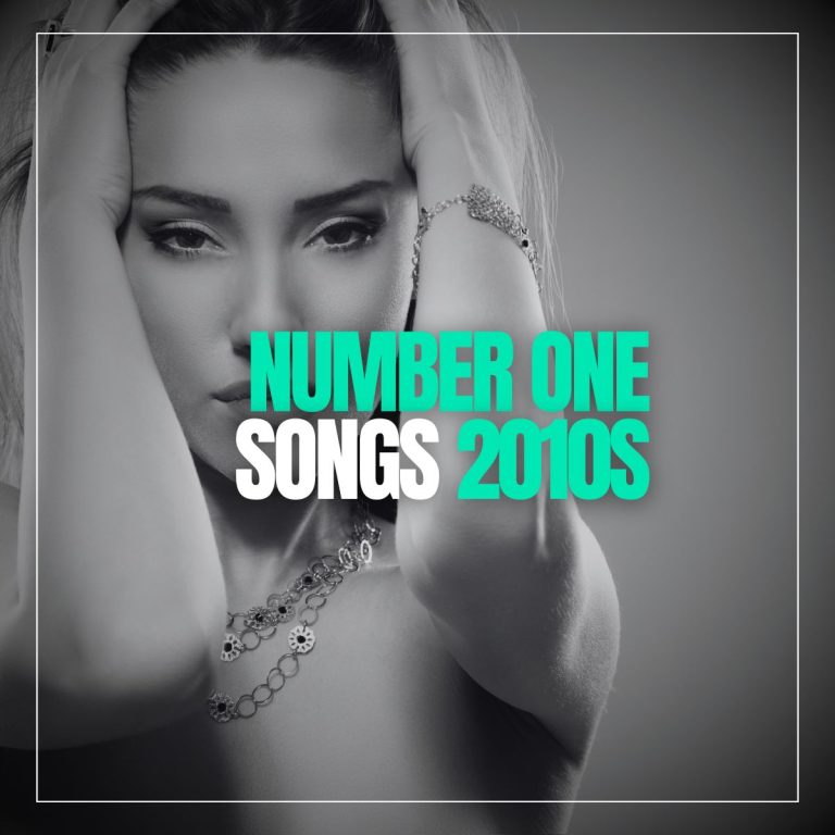 Beautiful woman wearing a necklace with her hands going through her hair with the words number one songs 2010s.