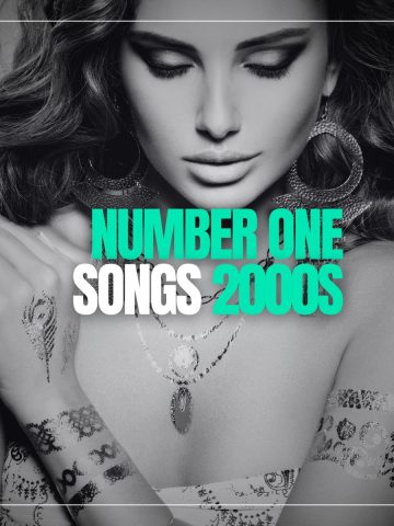 Beautiful woman with long hair and earrings and wearing a necklace with the words number one songs 2000s.