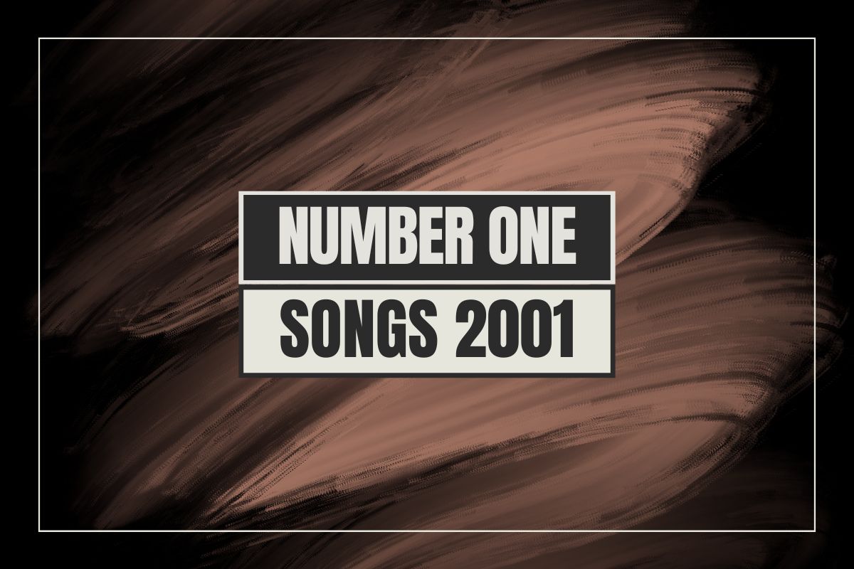 Black background with pastel brush and words number one songs 2001.